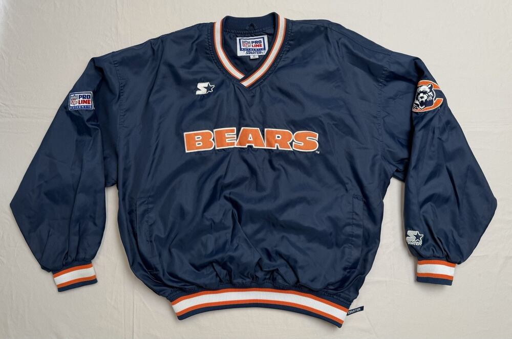 Vintage Starter Pro Line On Field Wear CHICAGO BEARS Pullover Jersey Jacket XL